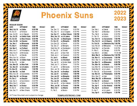 nba phoenix suns schedule